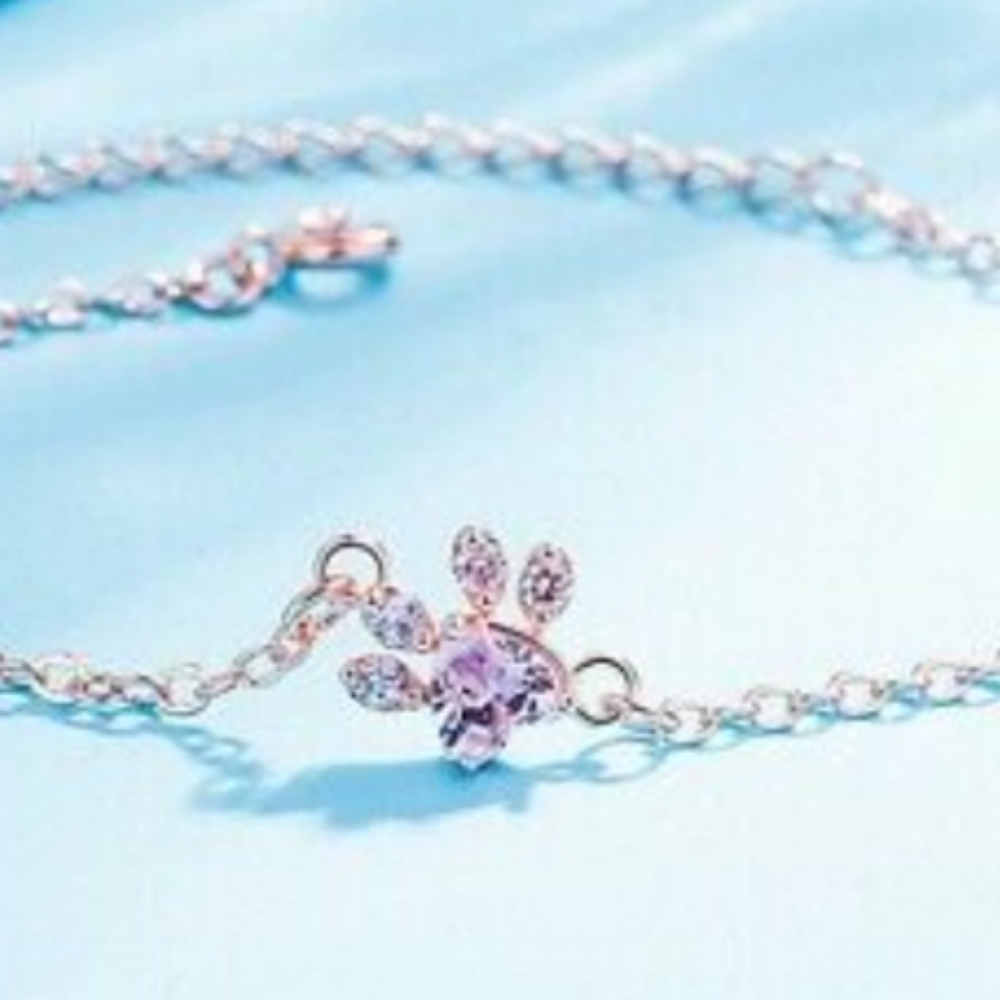 18k Rose Gold Pink Quartz Paw Bracelet